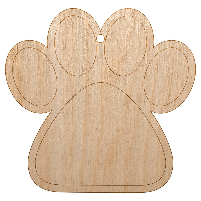 Paw Print Solid Unfinished Craft Wood Holiday Christmas Tree DIY Pre-Drilled Ornament