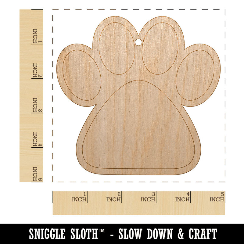 Paw Print Solid Unfinished Craft Wood Holiday Christmas Tree DIY Pre-Drilled Ornament