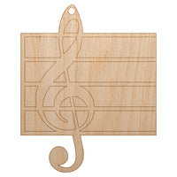 Treble Clef on Staff Music Unfinished Craft Wood Holiday Christmas Tree DIY Pre-Drilled Ornament