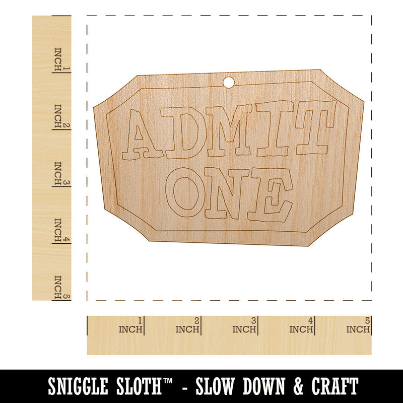 Admit One Movie Theater Ticket Unfinished Craft Wood Holiday Christmas Tree DIY Pre-Drilled Ornament