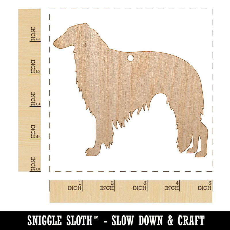 Borzoi Russian Wolfhound Dog Solid Unfinished Craft Wood Holiday Christmas Tree DIY Pre-Drilled Ornament