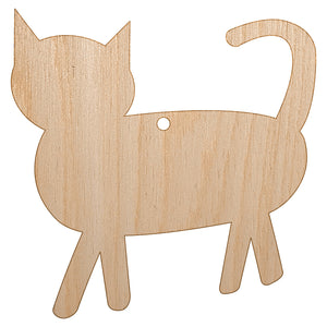 Cat Prancing Solid Unfinished Craft Wood Holiday Christmas Tree DIY Pre-Drilled Ornament