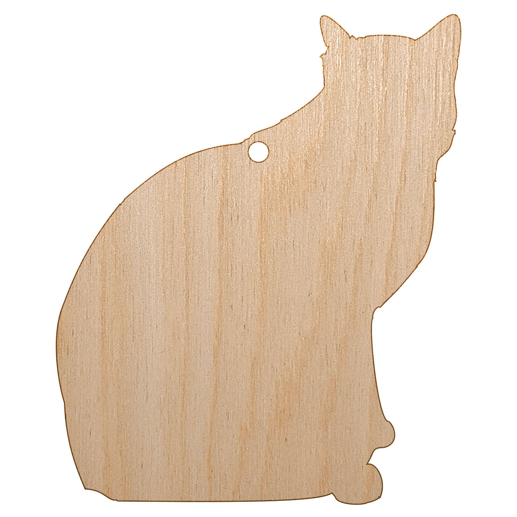 Cat Sitting Side Profile Solid Unfinished Craft Wood Holiday Christmas Tree DIY Pre-Drilled Ornament