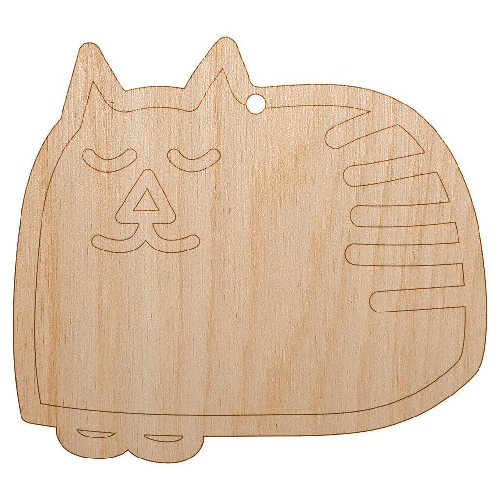 Cat Sleeping Doodle Unfinished Craft Wood Holiday Christmas Tree DIY Pre-Drilled Ornament
