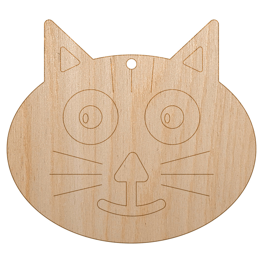 Charming Cat Face Unfinished Craft Wood Holiday Christmas Tree DIY Pre-Drilled Ornament