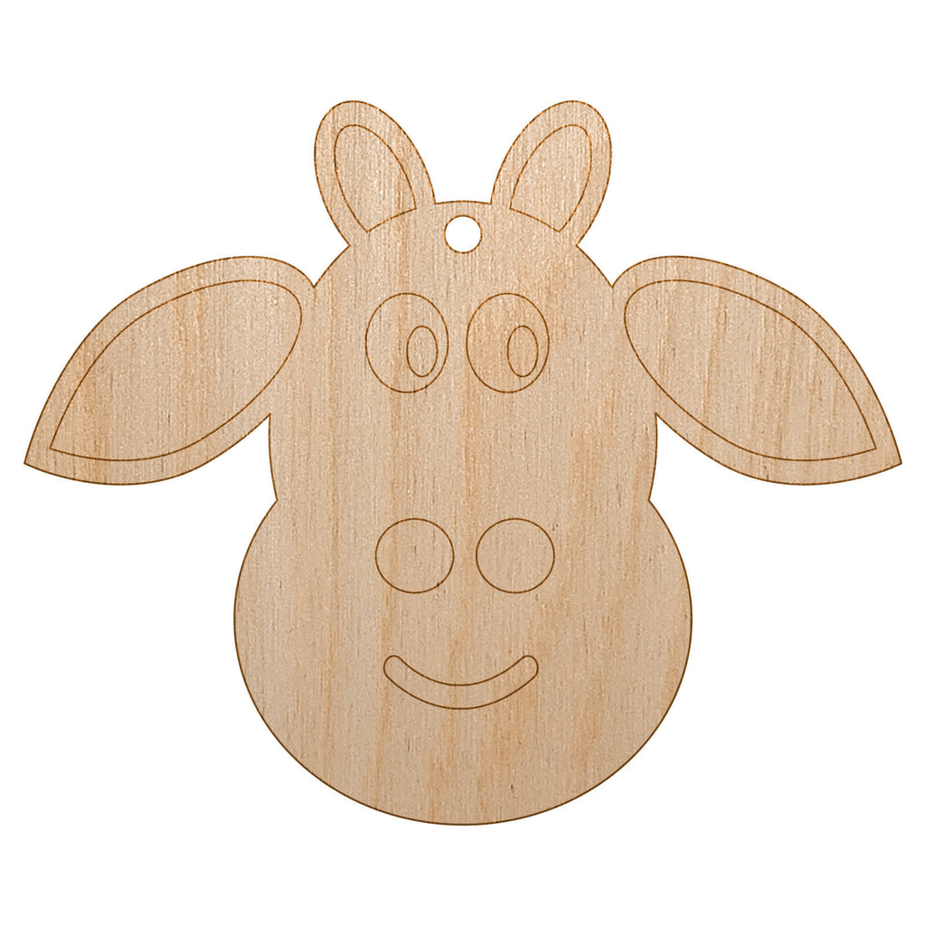 Cheerful Cow Face Doodle Unfinished Craft Wood Holiday Christmas Tree DIY Pre-Drilled Ornament