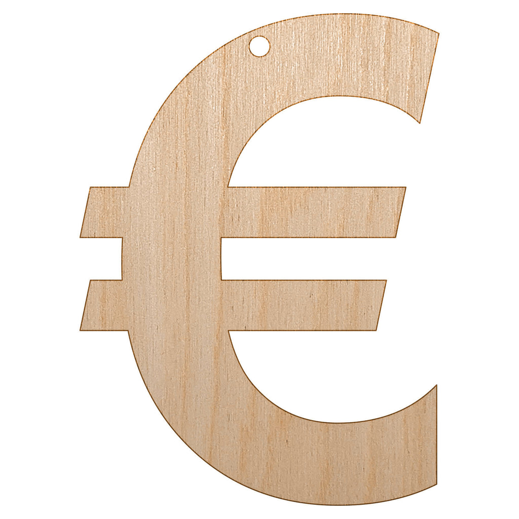 Euro Symbol Unfinished Craft Wood Holiday Christmas Tree DIY Pre-Drilled Ornament