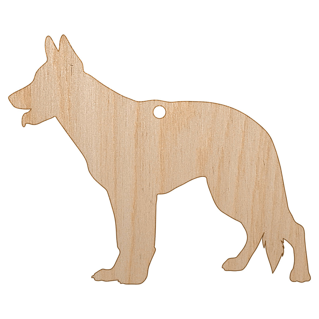 German Shepherd Dog Solid Unfinished Craft Wood Holiday Christmas Tree DIY Pre-Drilled Ornament