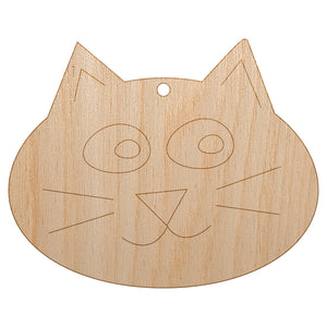 Happy Cat Face Doodle Unfinished Craft Wood Holiday Christmas Tree DIY Pre-Drilled Ornament