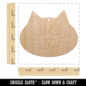 Happy Cat Face Doodle Unfinished Craft Wood Holiday Christmas Tree DIY Pre-Drilled Ornament