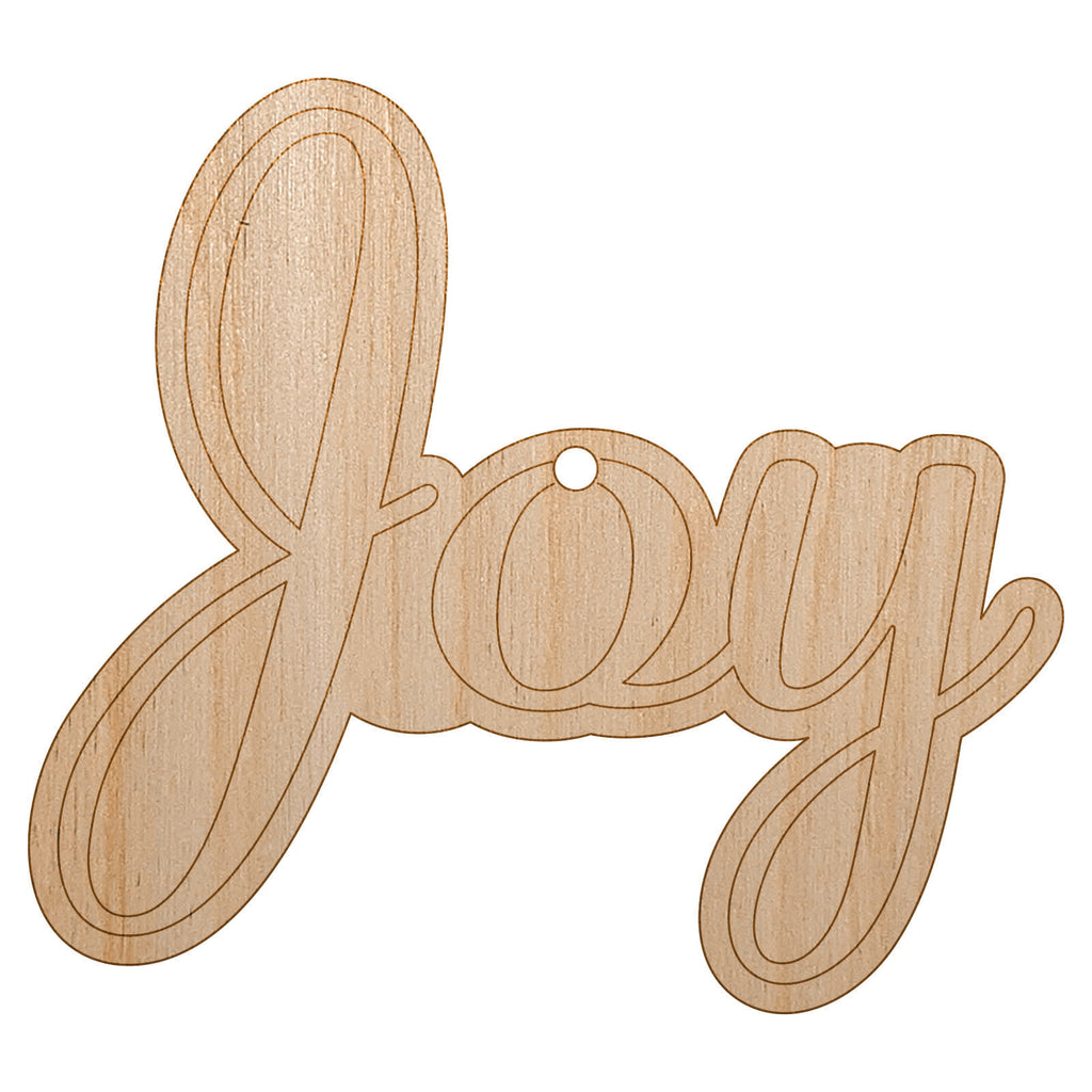 Joy Cursive Text Unfinished Craft Wood Holiday Christmas Tree DIY Pre-Drilled Ornament
