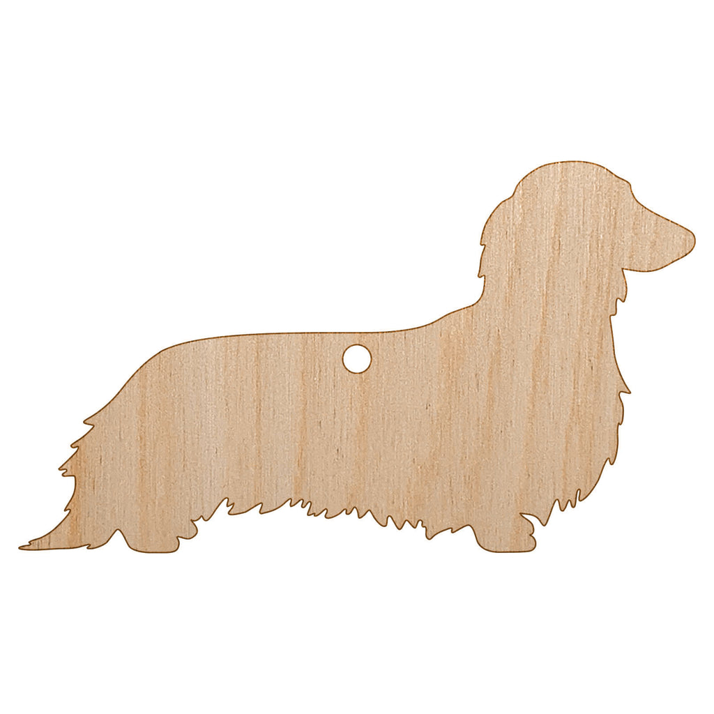 Long Haired Dachshund Dog Solid Unfinished Craft Wood Holiday Christmas Tree DIY Pre-Drilled Ornament