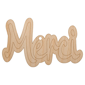 Merci Thank You French Unfinished Craft Wood Holiday Christmas Tree DIY Pre-Drilled Ornament