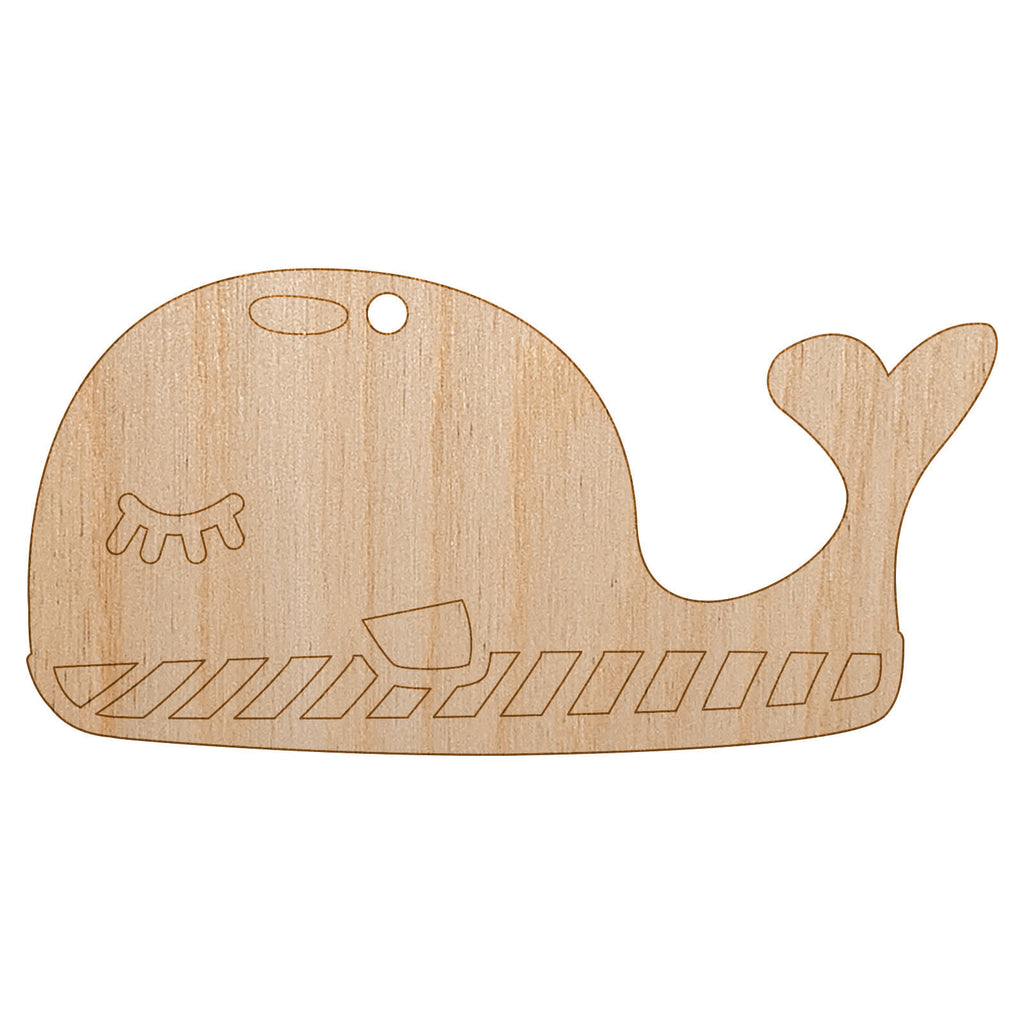 Snoozing Whale Doodle Unfinished Craft Wood Holiday Christmas Tree DIY Pre-Drilled Ornament