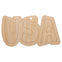 USA Fun Patriotic Text United States of America Unfinished Craft Wood Holiday Christmas Tree DIY Pre-Drilled Ornament