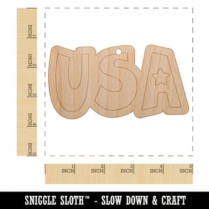 USA Fun Patriotic Text United States of America Unfinished Craft Wood Holiday Christmas Tree DIY Pre-Drilled Ornament