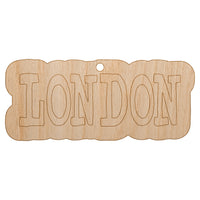 London Fun Text Unfinished Craft Wood Holiday Christmas Tree DIY Pre-Drilled Ornament