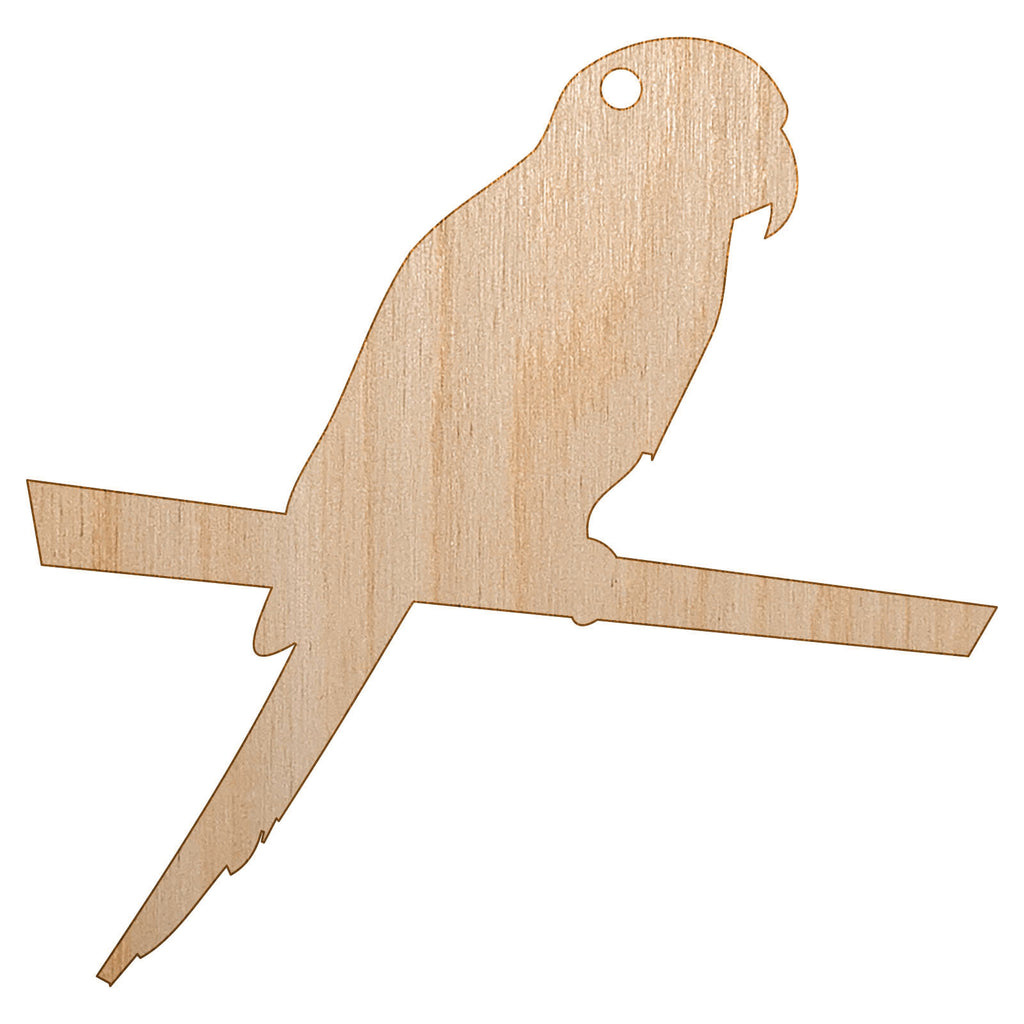 Parakeet on Branch Bird Solid Unfinished Craft Wood Holiday Christmas Tree DIY Pre-Drilled Ornament