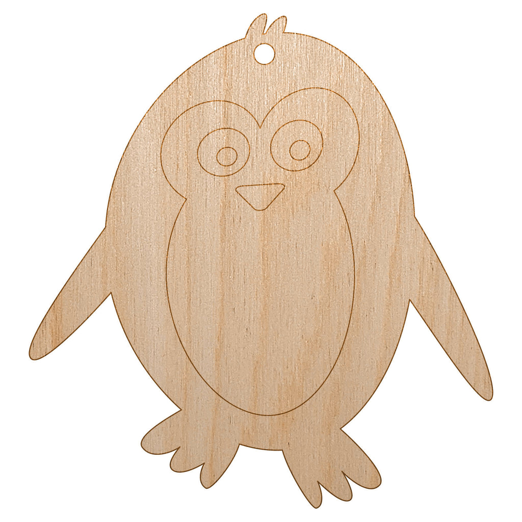 Peaky Penguin Doodle Unfinished Craft Wood Holiday Christmas Tree DIY Pre-Drilled Ornament