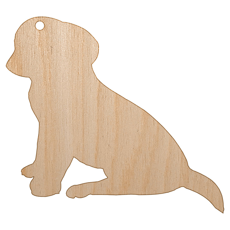 Puppy Dog Sitting Solid Unfinished Craft Wood Holiday Christmas Tree DIY Pre-Drilled Ornament