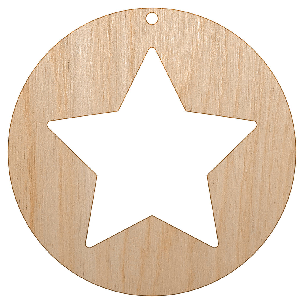 Star in Circle Unfinished Craft Wood Holiday Christmas Tree DIY Pre-Drilled Ornament