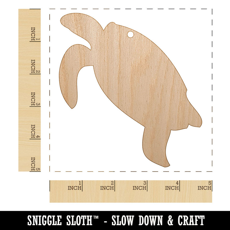 Turtle Swimming Solid Unfinished Craft Wood Holiday Christmas Tree DIY Pre-Drilled Ornament