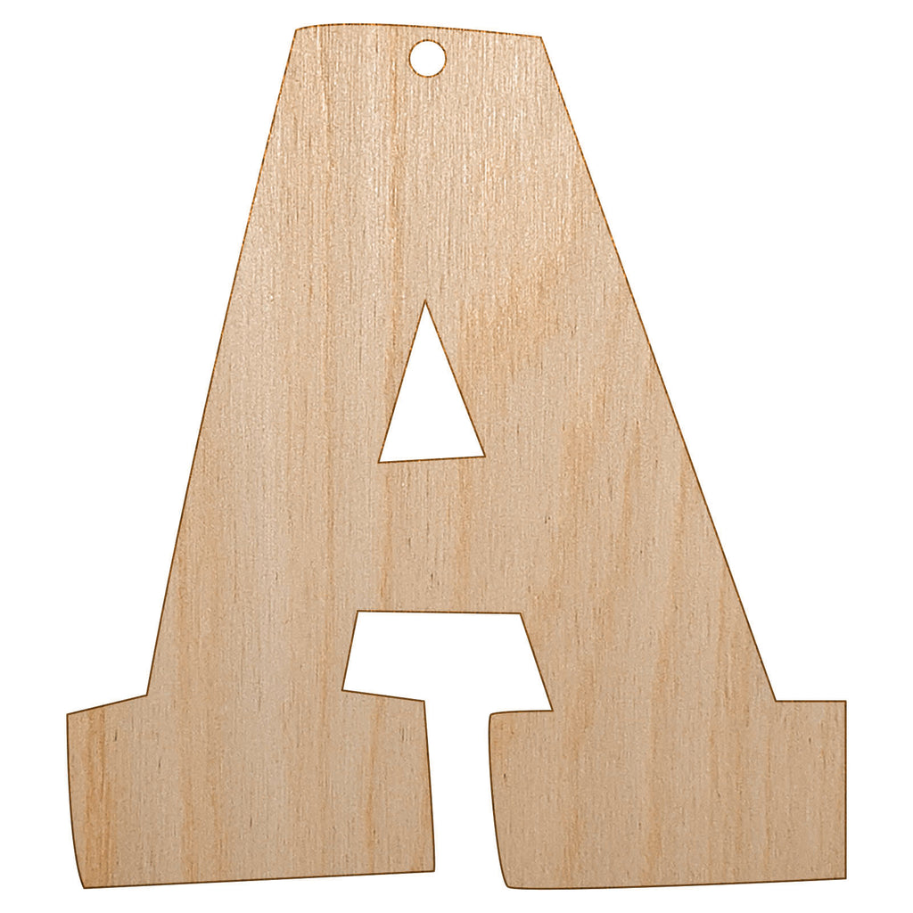Letter A Uppercase Fun Bold Font Unfinished Craft Wood Holiday Christmas Tree DIY Pre-Drilled Ornament