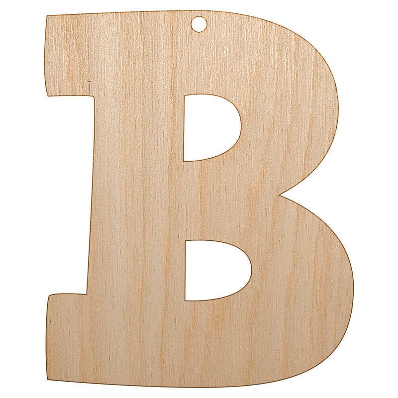 Letter B Uppercase Fun Bold Font Unfinished Craft Wood Holiday Christmas Tree DIY Pre-Drilled Ornament