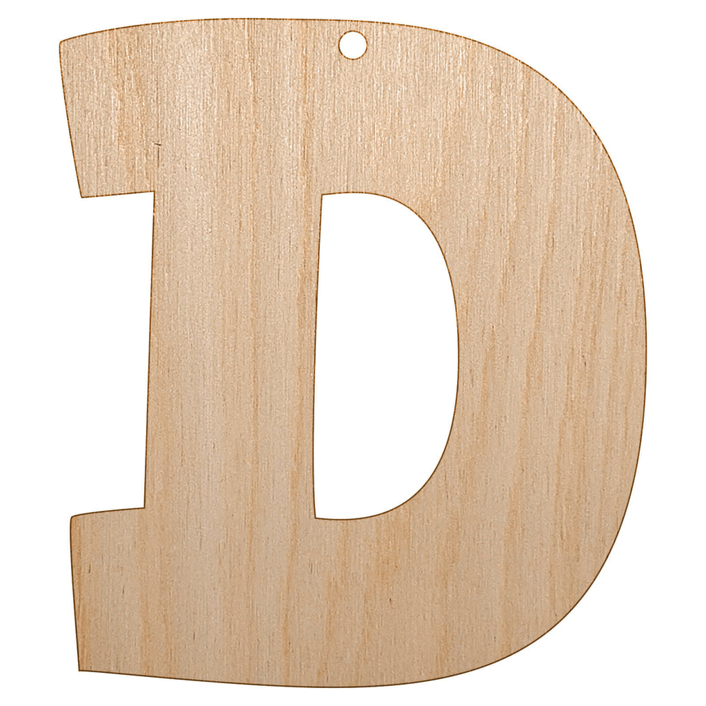 Letter D Uppercase Fun Bold Font Unfinished Craft Wood Holiday Christmas Tree DIY Pre-Drilled Ornament