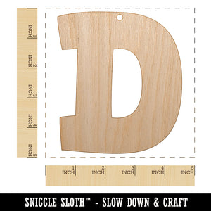 Letter D Uppercase Fun Bold Font Unfinished Craft Wood Holiday Christmas Tree DIY Pre-Drilled Ornament