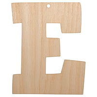 Letter E Uppercase Fun Bold Font Unfinished Craft Wood Holiday Christmas Tree DIY Pre-Drilled Ornament