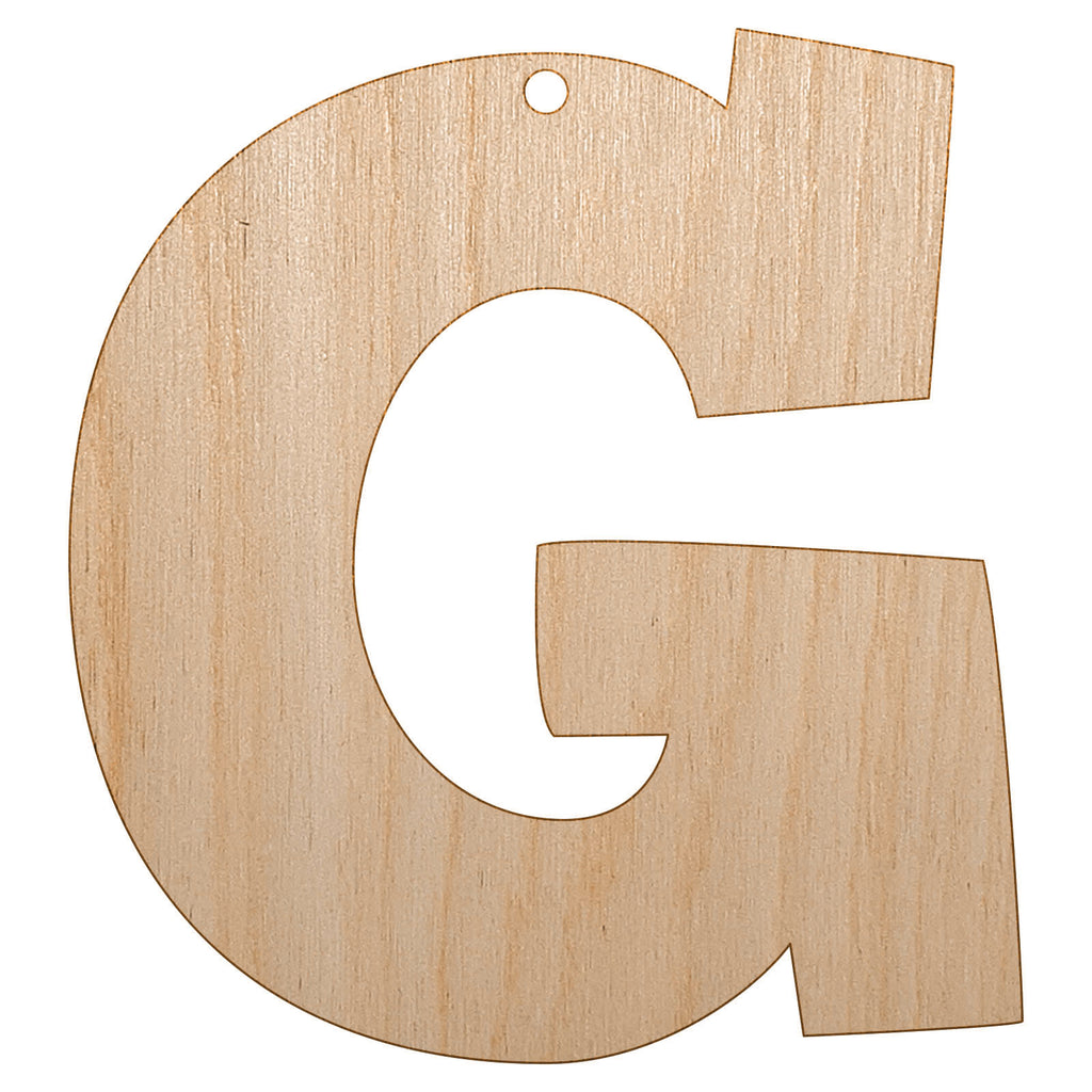 Letter G Uppercase Fun Bold Font Unfinished Craft Wood Holiday Christmas Tree DIY Pre-Drilled Ornament