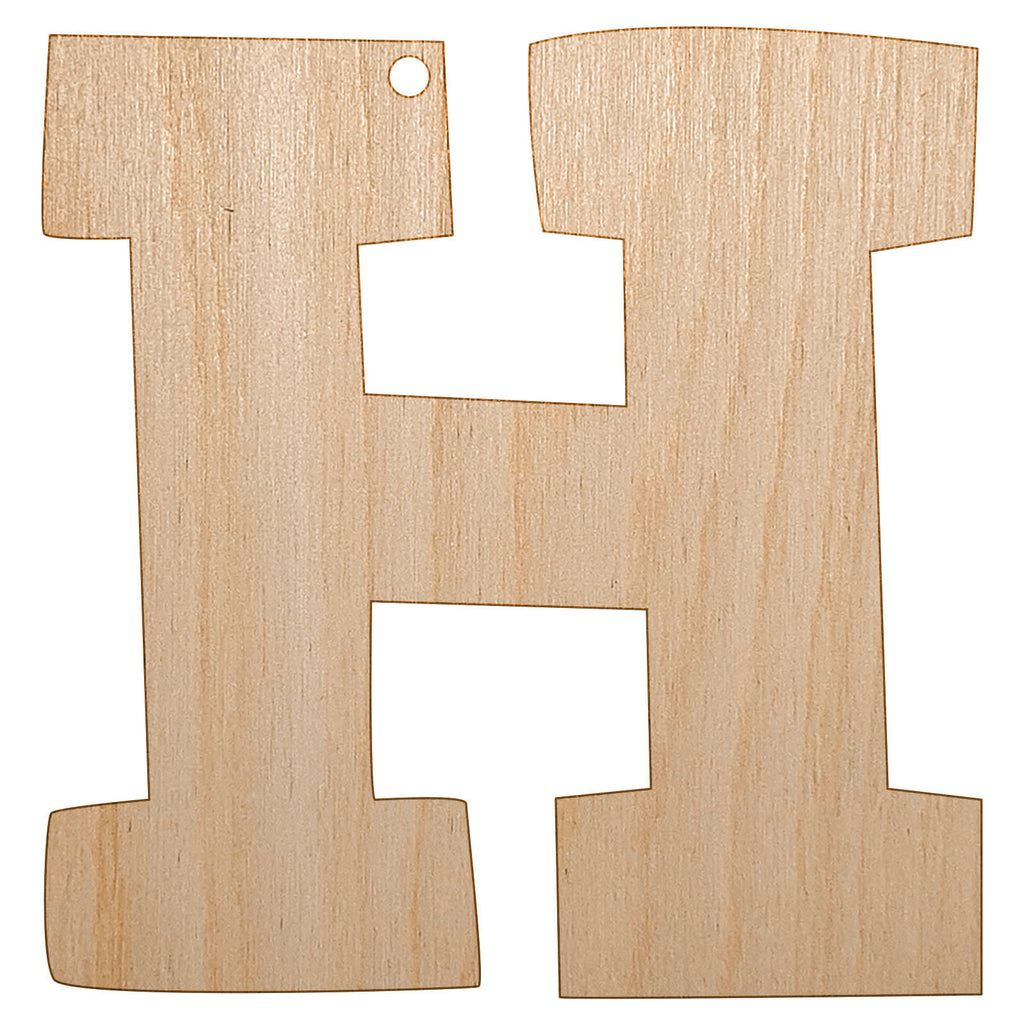 Letter H Uppercase Fun Bold Font Unfinished Craft Wood Holiday Christmas Tree DIY Pre-Drilled Ornament