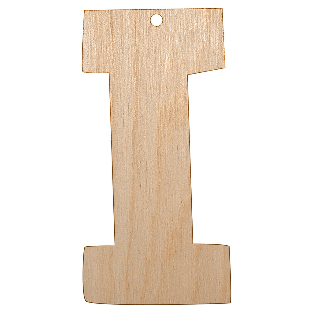 Letter I Uppercase Fun Bold Font Unfinished Craft Wood Holiday Christmas Tree DIY Pre-Drilled Ornament