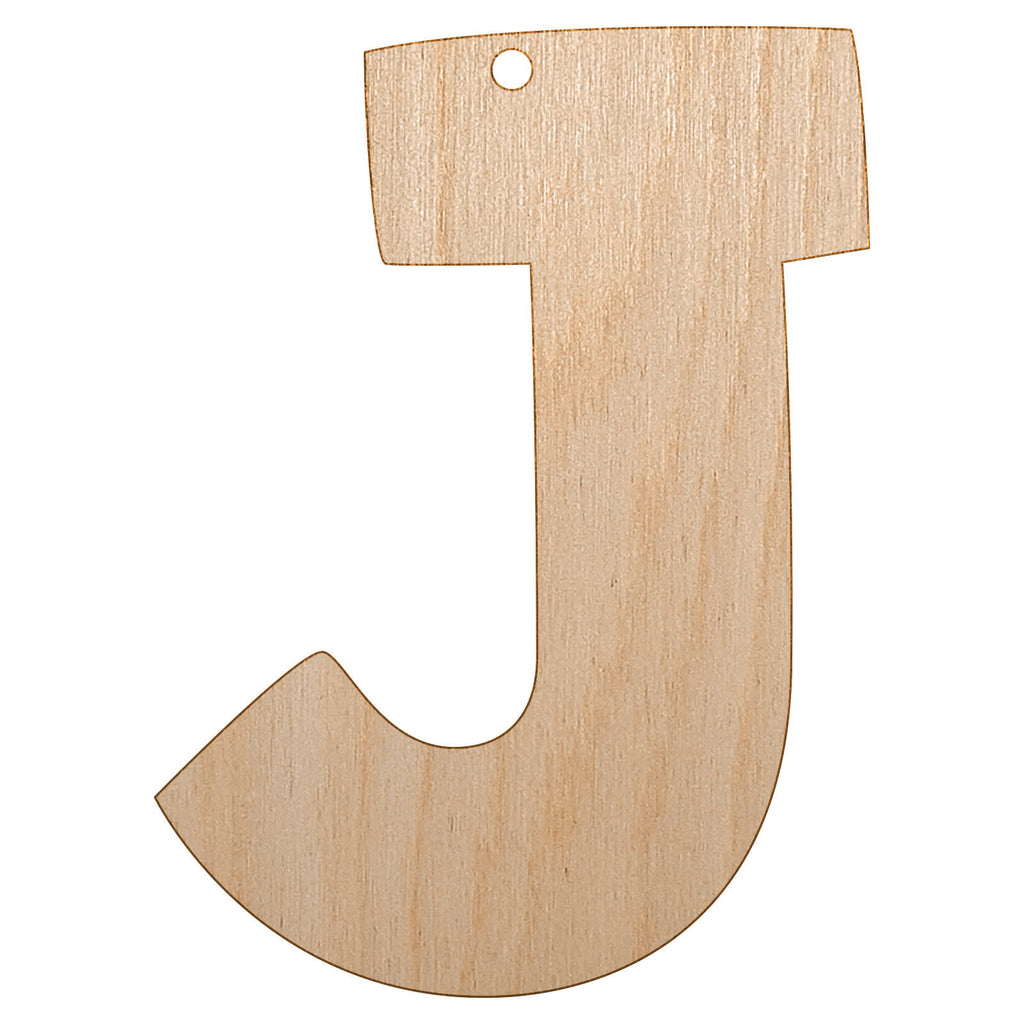 Letter J Uppercase Fun Bold Font Unfinished Craft Wood Holiday Christmas Tree DIY Pre-Drilled Ornament