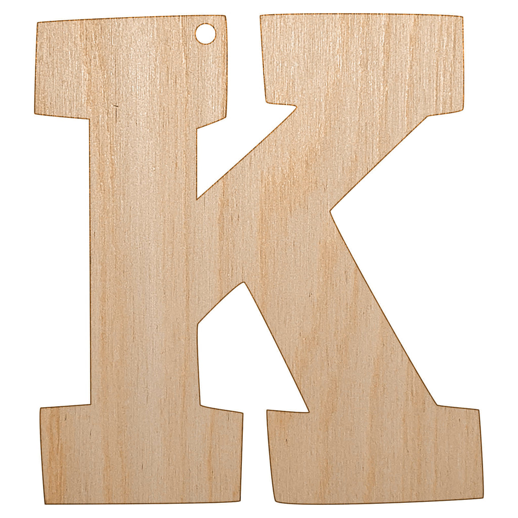 Letter K Uppercase Fun Bold Font Unfinished Craft Wood Holiday Christmas Tree DIY Pre-Drilled Ornament