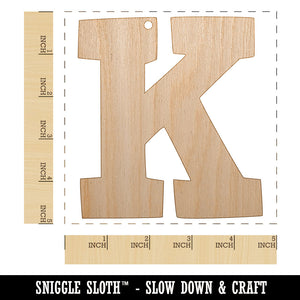 Letter K Uppercase Fun Bold Font Unfinished Craft Wood Holiday Christmas Tree DIY Pre-Drilled Ornament