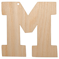 Letter M Uppercase Fun Bold Font Unfinished Craft Wood Holiday Christmas Tree DIY Pre-Drilled Ornament