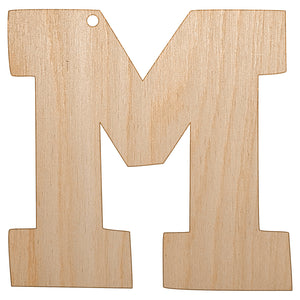 Letter M Uppercase Fun Bold Font Unfinished Craft Wood Holiday Christmas Tree DIY Pre-Drilled Ornament