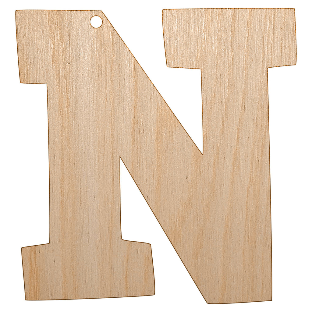 Letter N Uppercase Fun Bold Font Unfinished Craft Wood Holiday Christmas Tree DIY Pre-Drilled Ornament