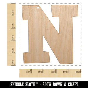 Letter N Uppercase Fun Bold Font Unfinished Craft Wood Holiday Christmas Tree DIY Pre-Drilled Ornament