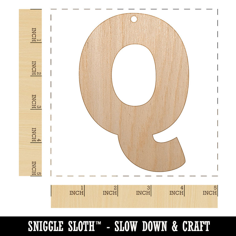 Letter Q Uppercase Fun Bold Font Unfinished Craft Wood Holiday Christmas Tree DIY Pre-Drilled Ornament