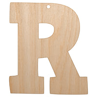 Letter R Uppercase Fun Bold Font Unfinished Craft Wood Holiday Christmas Tree DIY Pre-Drilled Ornament