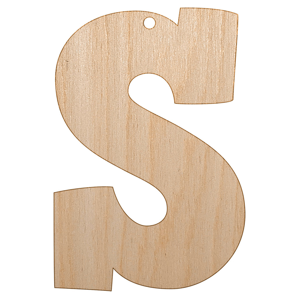 Letter S Uppercase Fun Bold Font Unfinished Craft Wood Holiday Christmas Tree DIY Pre-Drilled Ornament