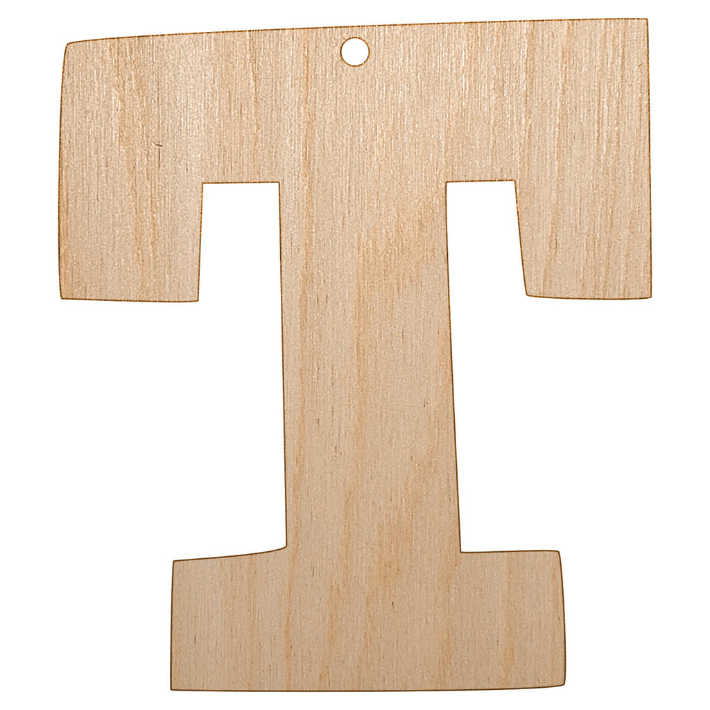Letter T Uppercase Fun Bold Font Unfinished Craft Wood Holiday Christmas Tree DIY Pre-Drilled Ornament