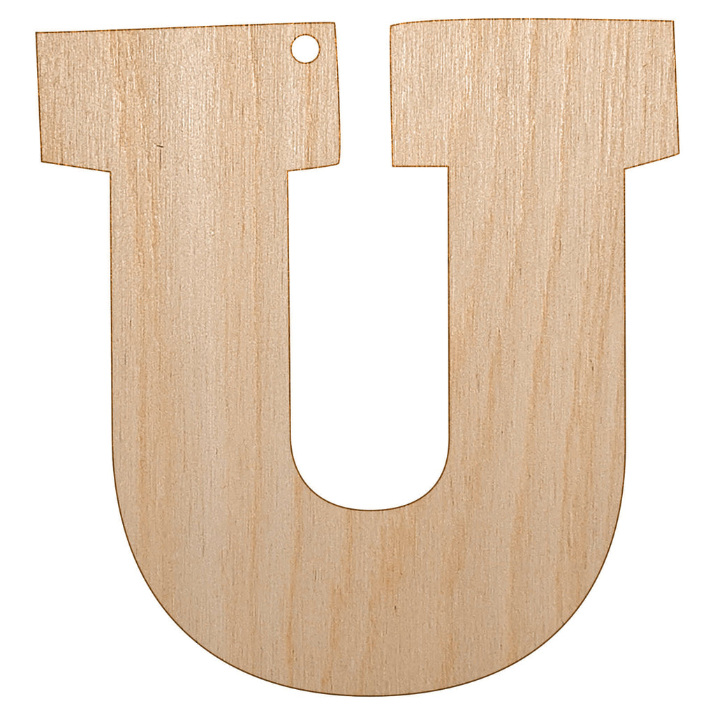 Letter U Uppercase Fun Bold Font Unfinished Craft Wood Holiday Christmas Tree DIY Pre-Drilled Ornament