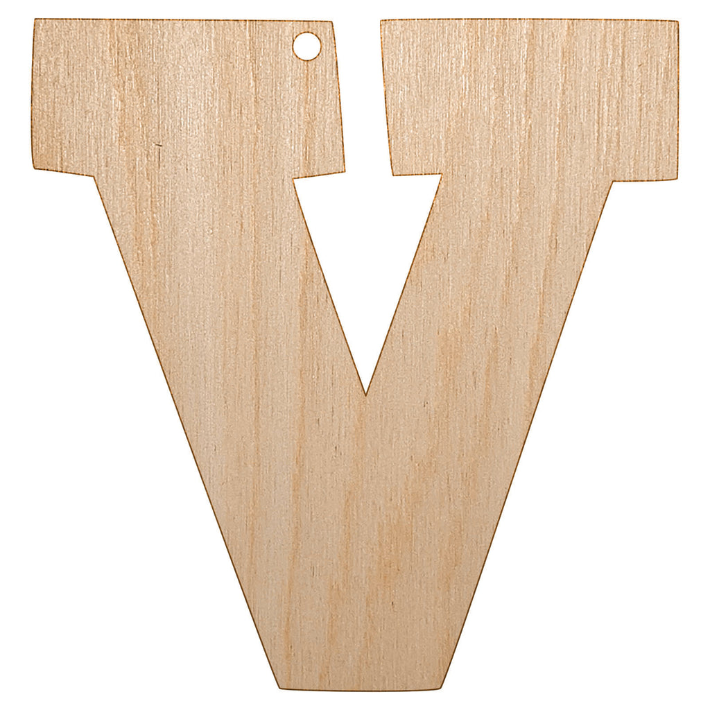 Letter V Uppercase Fun Bold Font Unfinished Craft Wood Holiday Christmas Tree DIY Pre-Drilled Ornament