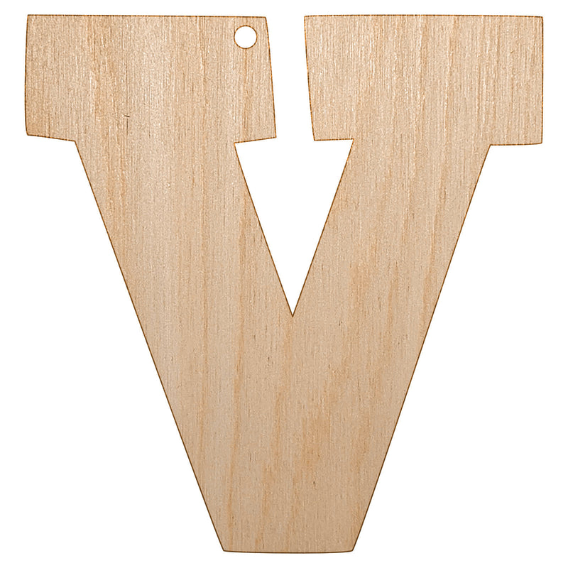 Letter V Uppercase Fun Bold Font Unfinished Craft Wood Holiday Christmas Tree DIY Pre-Drilled Ornament