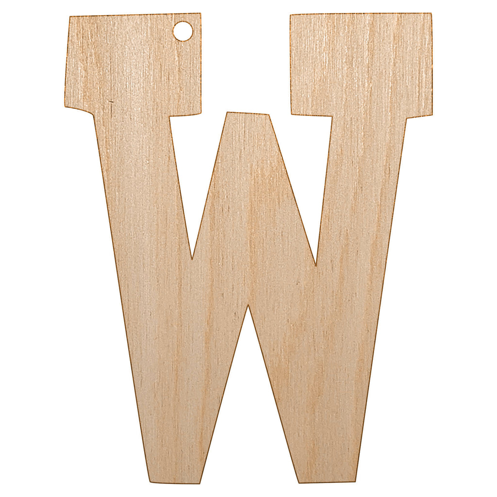 Letter W Uppercase Fun Bold Font Unfinished Craft Wood Holiday Christmas Tree DIY Pre-Drilled Ornament