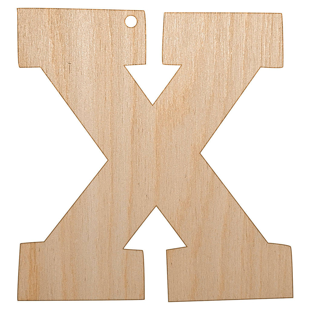 Letter X Uppercase Fun Bold Font Unfinished Craft Wood Holiday Christmas Tree DIY Pre-Drilled Ornament